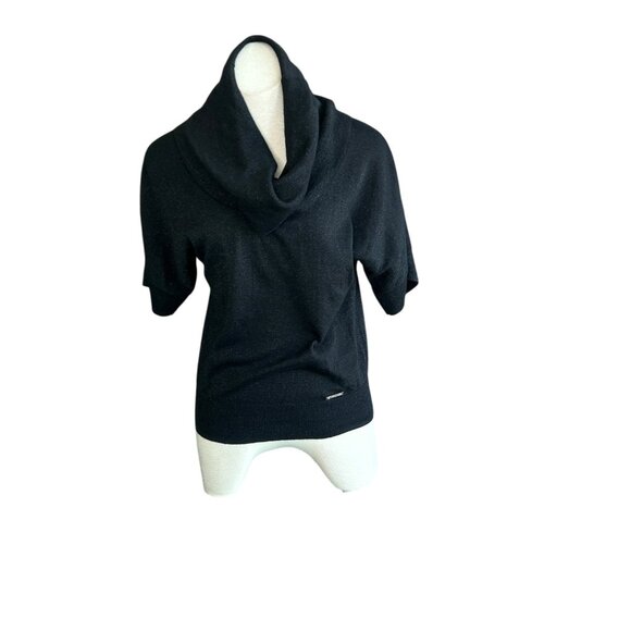 MICHAEL Michael Kors Black Metallic Draped Cowl 1/2 Sleeve Sweater Size Small - Picture 1 of 7